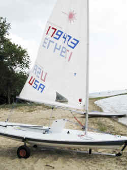 Laser Pro Sailboat on Seitech Beach Launching Dolly