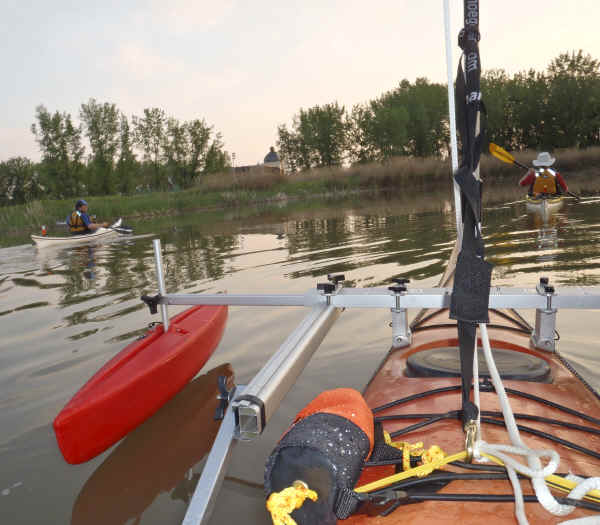 Kayak Sail Kit on the Water with Hydrodynamic Floats