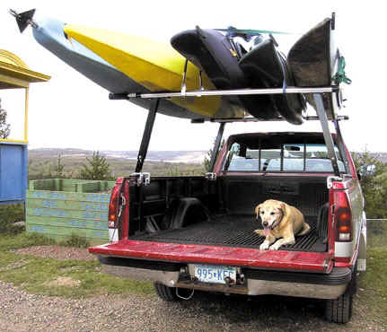 pickup truck and 5 kayaks