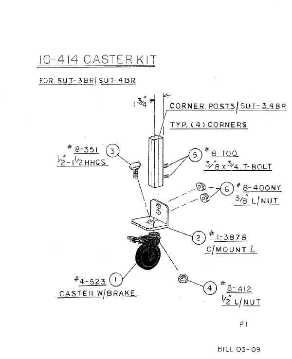 Trailex Rack Outline CASTER KIT BOX RACK