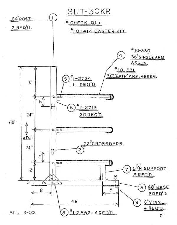 Trailex Rack Outline  SUT-3CKR Three Canoe or Kayak Rack 