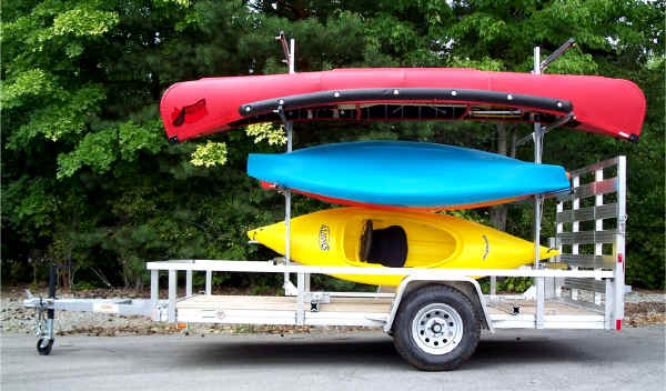 rack installed on trailex flatbed trailer canoes kayaks trailer frame